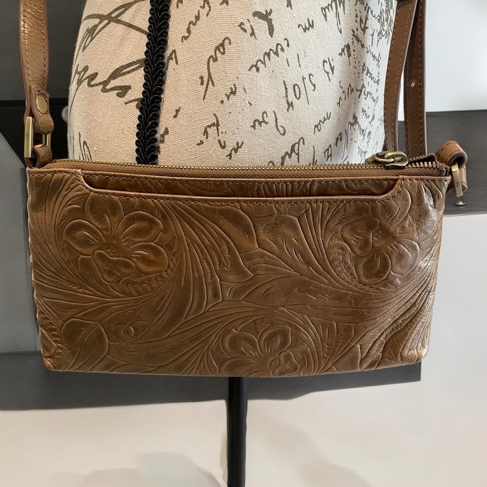 HOBO Crossbody bag, Genuine Embossed leather, Tan
